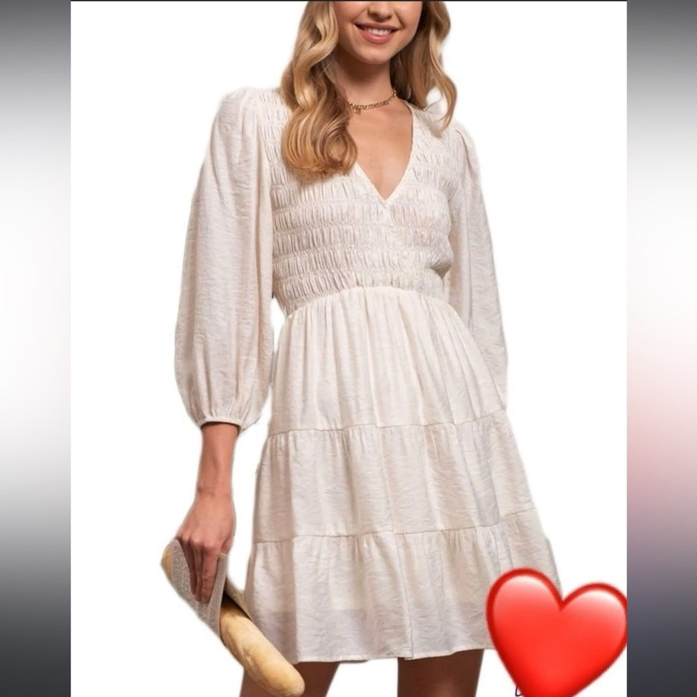 Moon River V-Neck Puff Sleeve CottageCore Mini Dress Womens Size Small